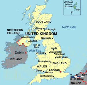 Map showing location of Northern Ireland